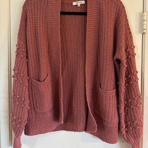 Madewell Oversized Bobble Pom Pom Balloon Sleeve Knit Cardigan Sweater